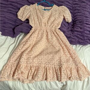 BCBGirls Pale Pink Lace Ruffle Hem Dress